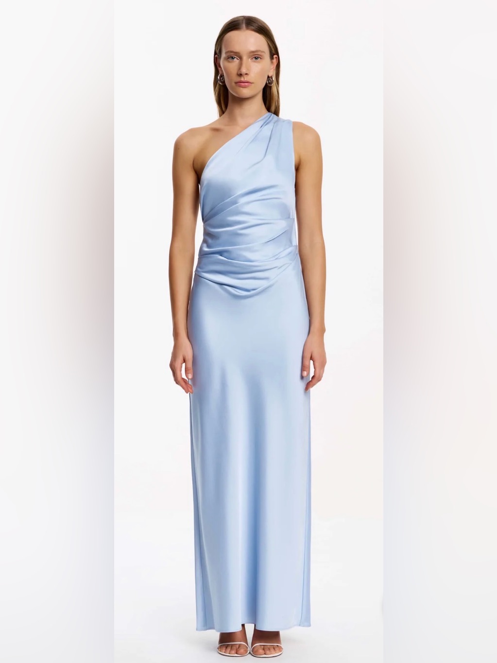 Significant Other Angela One Shoulder Satin Maxi Dress Ice Blue Size 2 Nwt